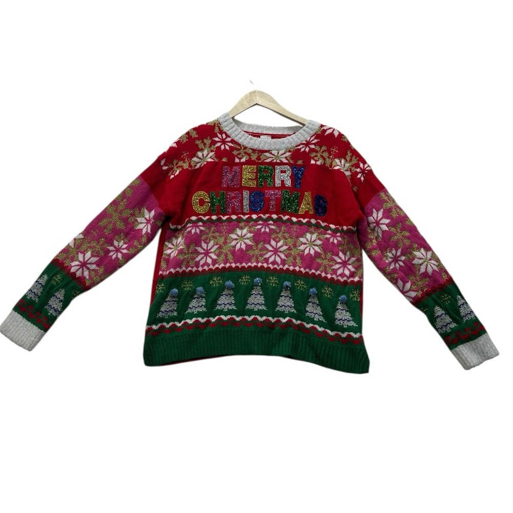 Merry Christmas Ugly Holiday Sweater Juniors size L (12-14) Holiday Time Brand